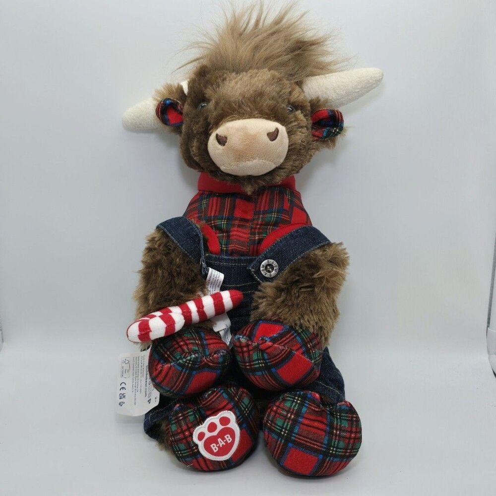 Build A Bear Highland Tartan Cow Plush Red Plaid 14" Stuffed Animal Toy BAB